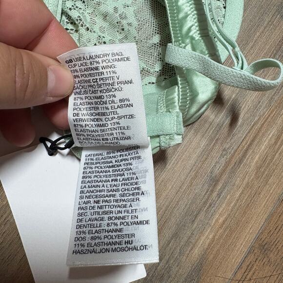& Other Stories Womens Size 34A Underwired Lace Bra Mint Green Adjustable Straps - Picture 10 of 11